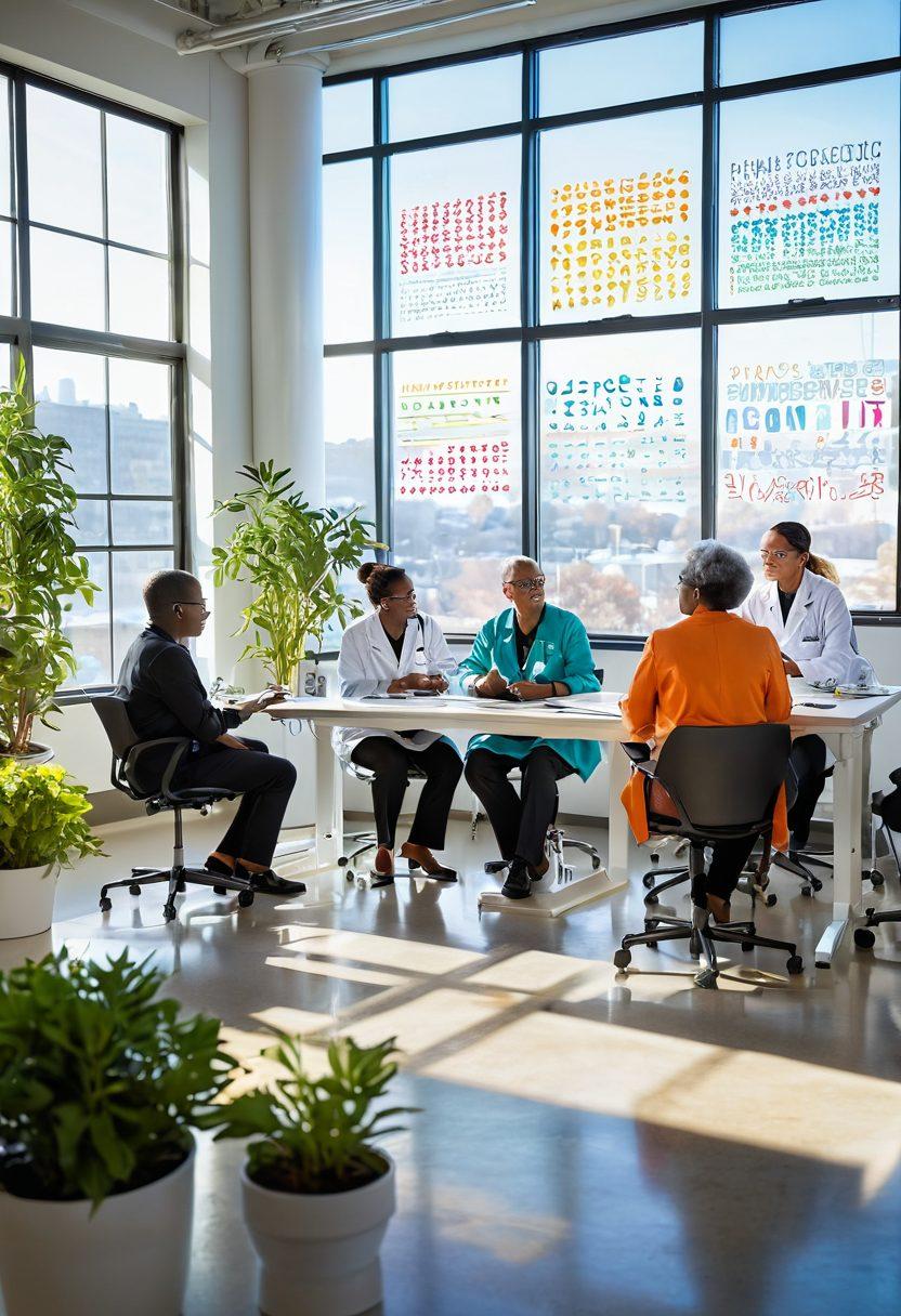 A hopeful scene depicting a diverse group of patients and researchers collaborating in a bright, modern lab. The backdrop features cutting-edge equipment and colorful charts illustrating recent breakthroughs in cancer research. Soft sunlight streams through large windows, symbolizing empowerment and new beginnings. Surrounded by supportive elements like healthy plants and encouraging words on the walls. vibrant colors. super-realistic. bright and inspiring atmosphere.